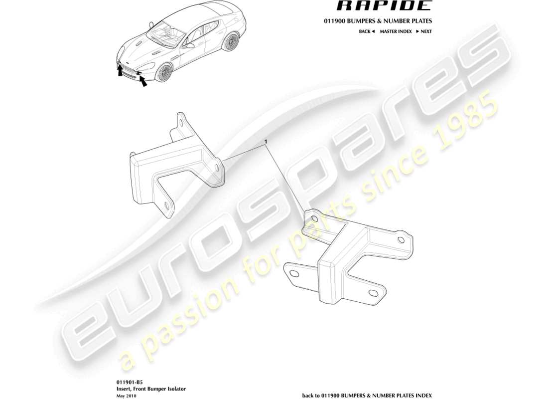 aston martin rapide (2010) insert, front bumper isolator part diagram