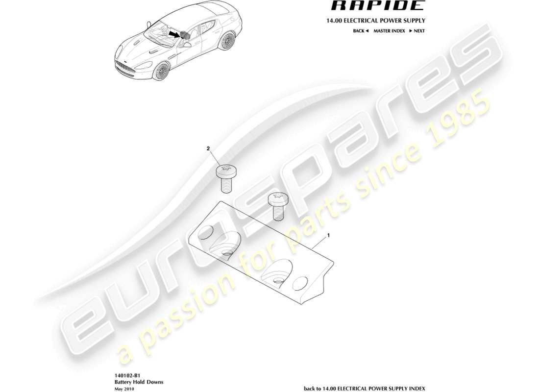 aston martin rapide (2014) battery hold downs part diagram