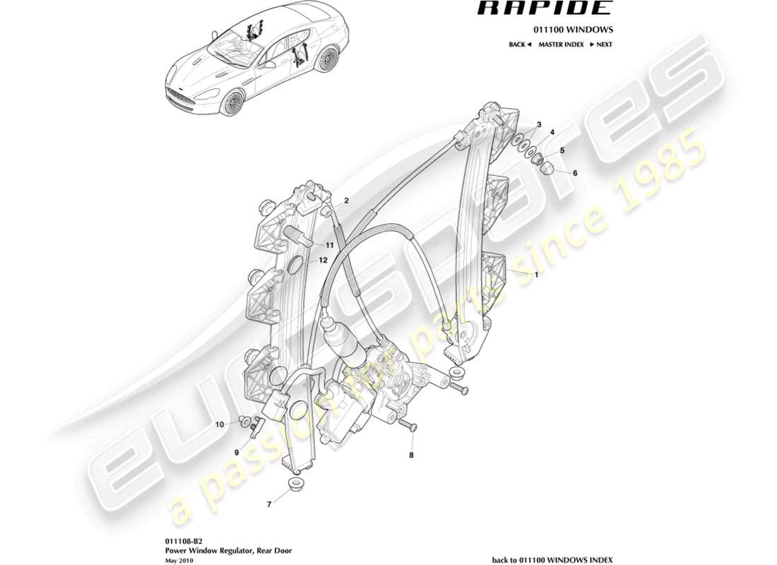 aston martin rapide (2010) rear window regulator part diagram