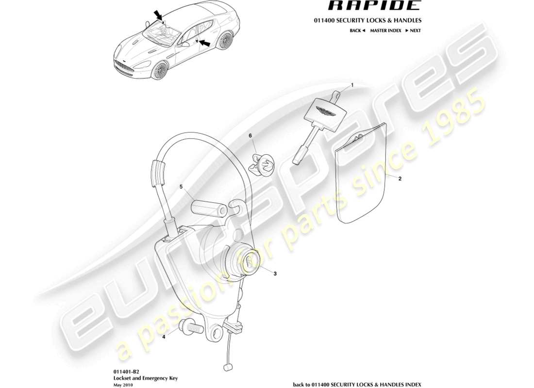 aston martin rapide (2012) lock set and keys part diagram