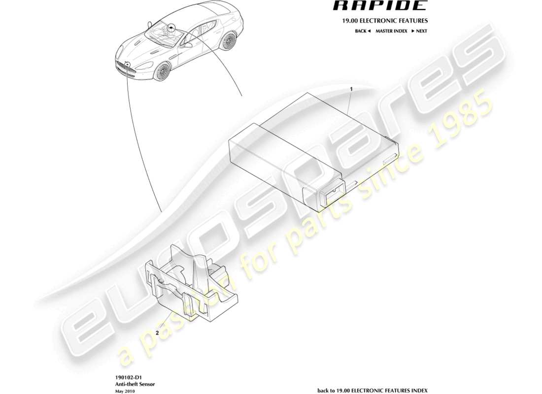 aston martin rapide (2010) alarm sensors part diagram