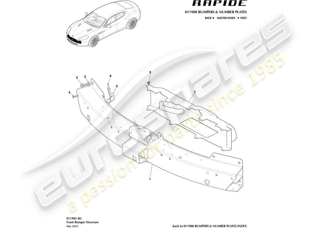 aston martin rapide (2010) front bumper structure part diagram