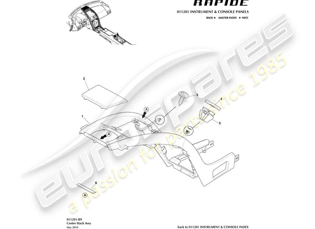 aston martin rapide (2010) centre stack moulding part diagram