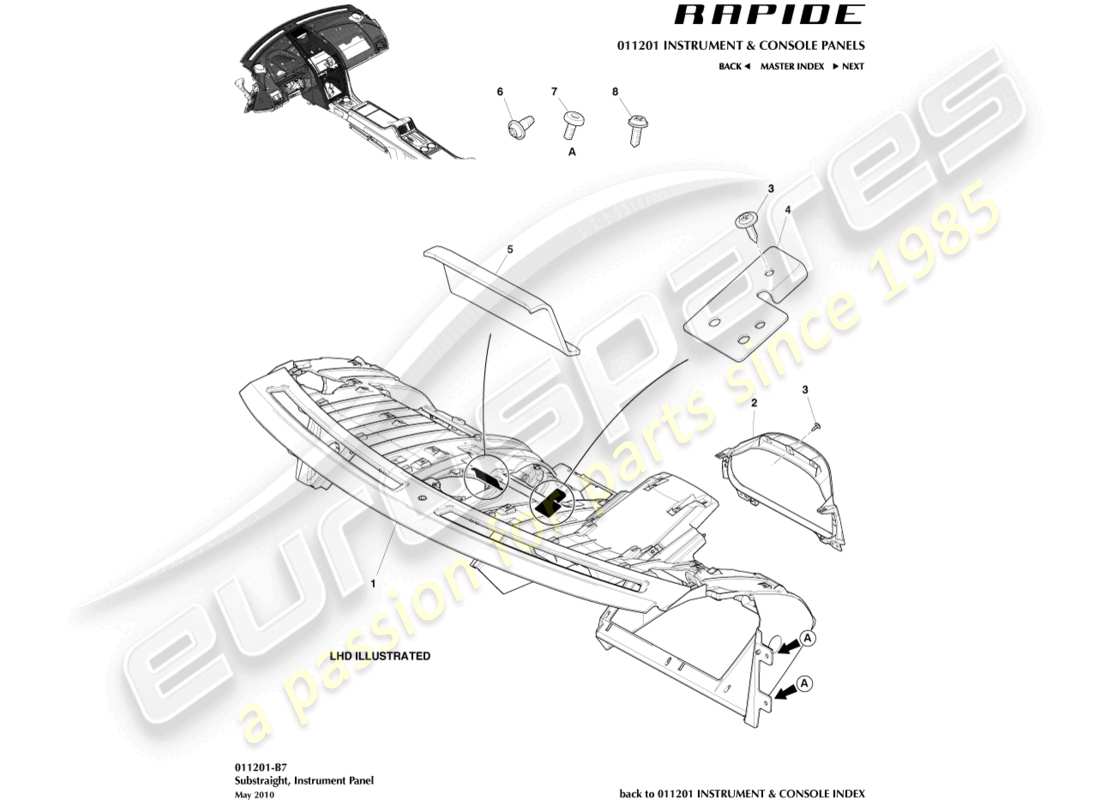 aston martin rapide (2010) ip substrate part diagram