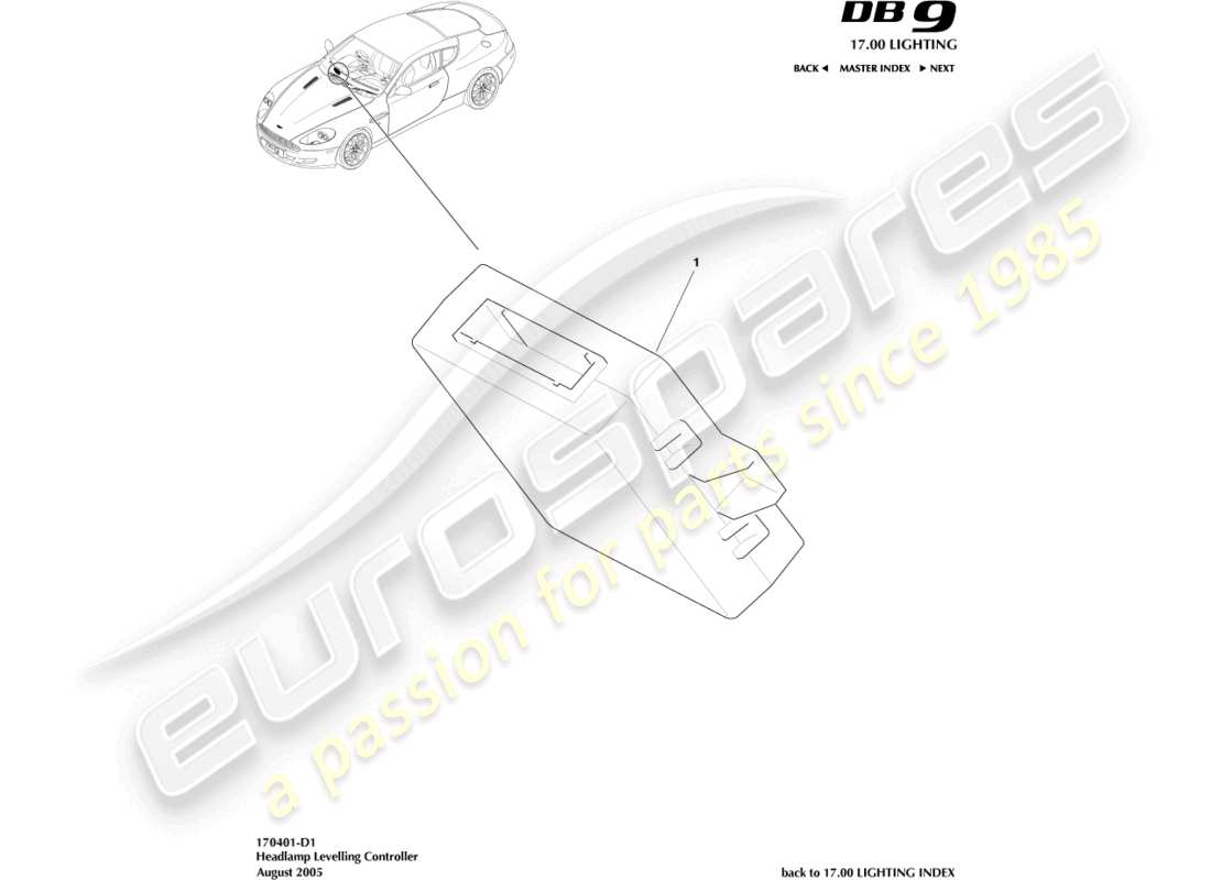 aston martin db9 (2006) headlamp leveling controller part diagram