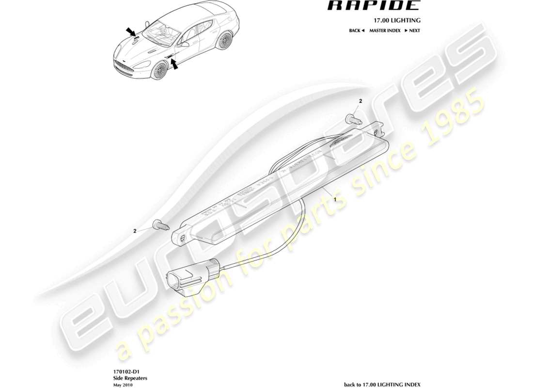 aston martin rapide (2010) side repeaters part diagram