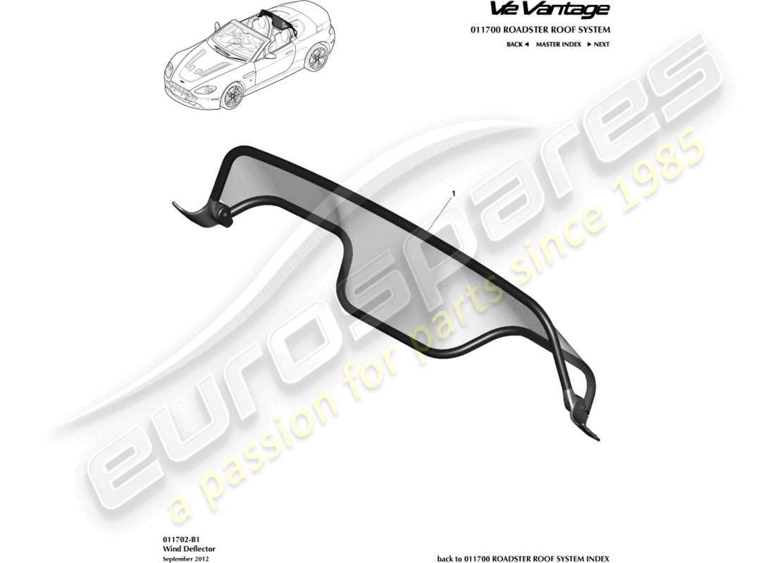 aston martin v12 vantage (2012) wind deflector part diagram