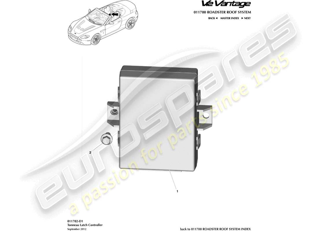 aston martin v12 vantage (2012) tonneau latch controller part diagram