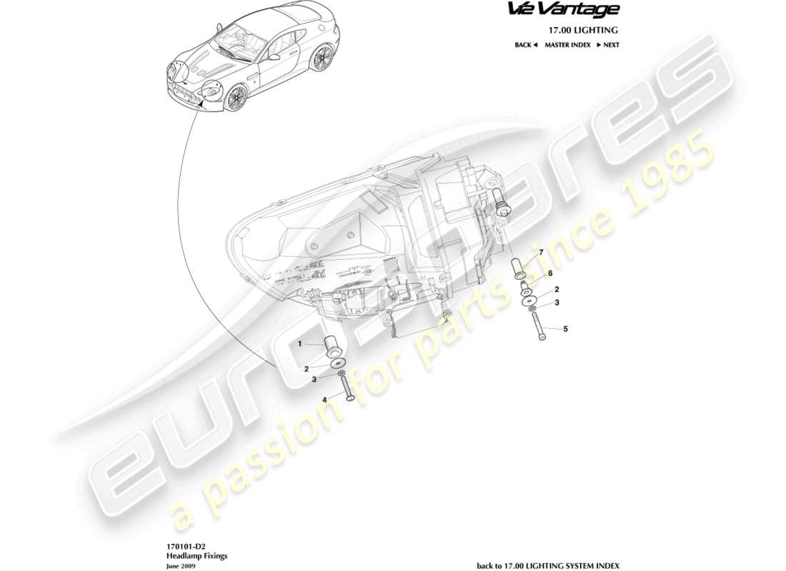 aston martin v12 vantage (2012) headlamp fixings part diagram