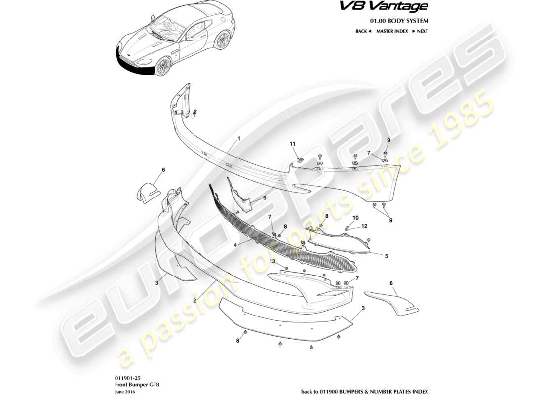 aston martin v8 vantage (2015) front bumper, gt8 part diagram