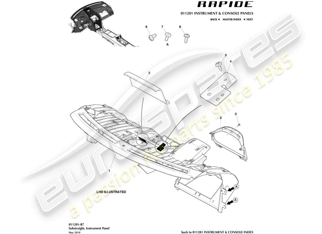 aston martin rapide (2019) ip substrate parts diagram