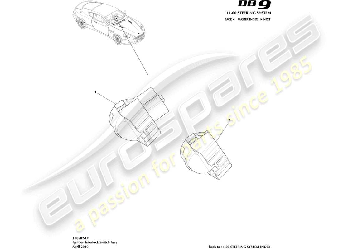 aston martin db9 (2009) ignition switch assembly part diagram