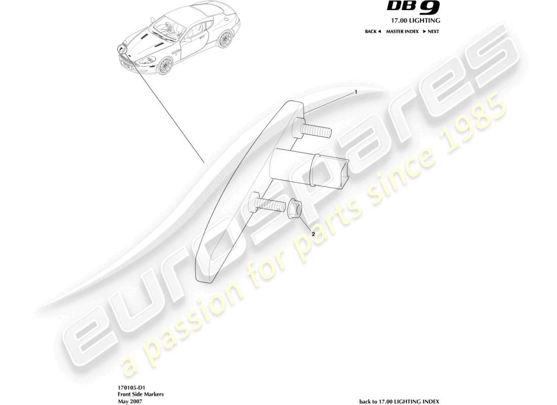 aston martin db9 (2004) front side markers part diagram