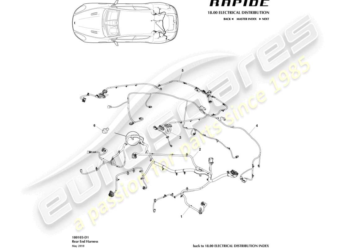 aston martin rapide (2010) rear end harness part diagram