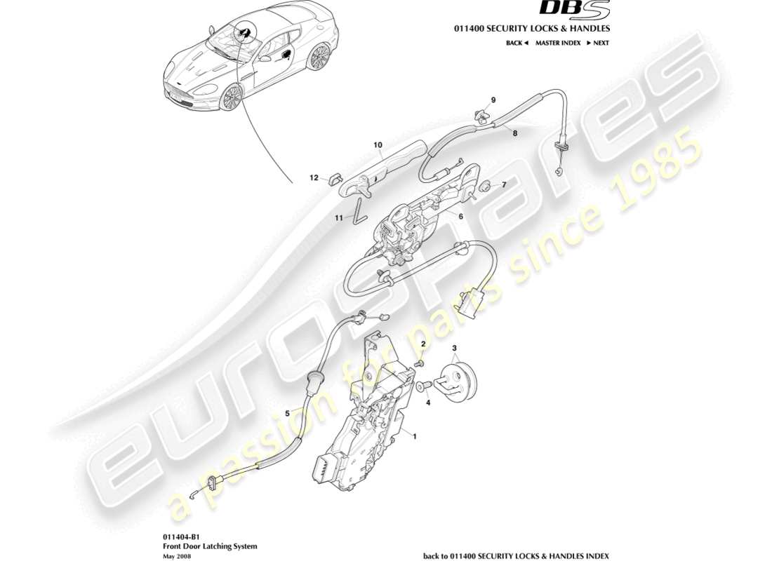 aston martin dbs (2009) front door latch part diagram