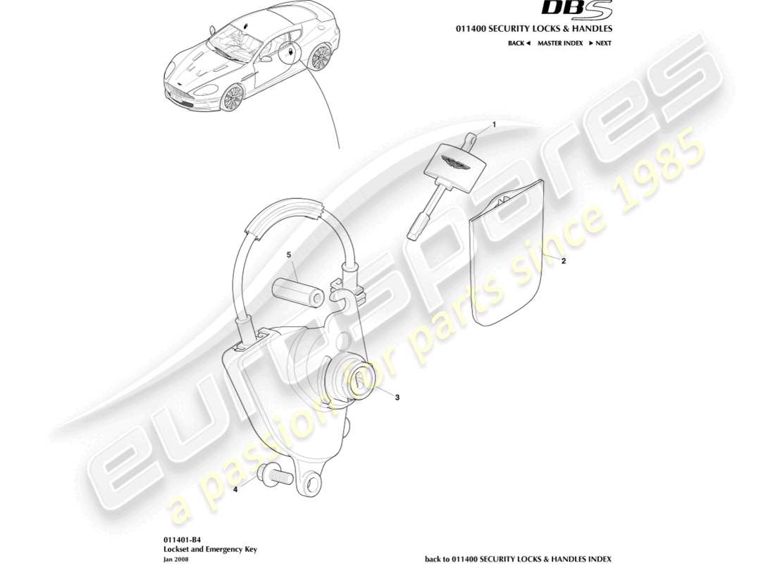 aston martin dbs (2009) lock set and keys part diagram