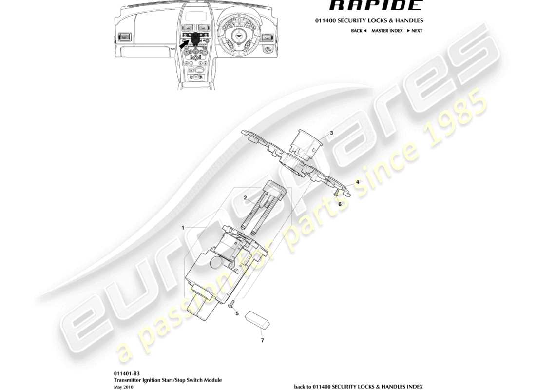 aston martin rapide (2014) start/stop module part diagram