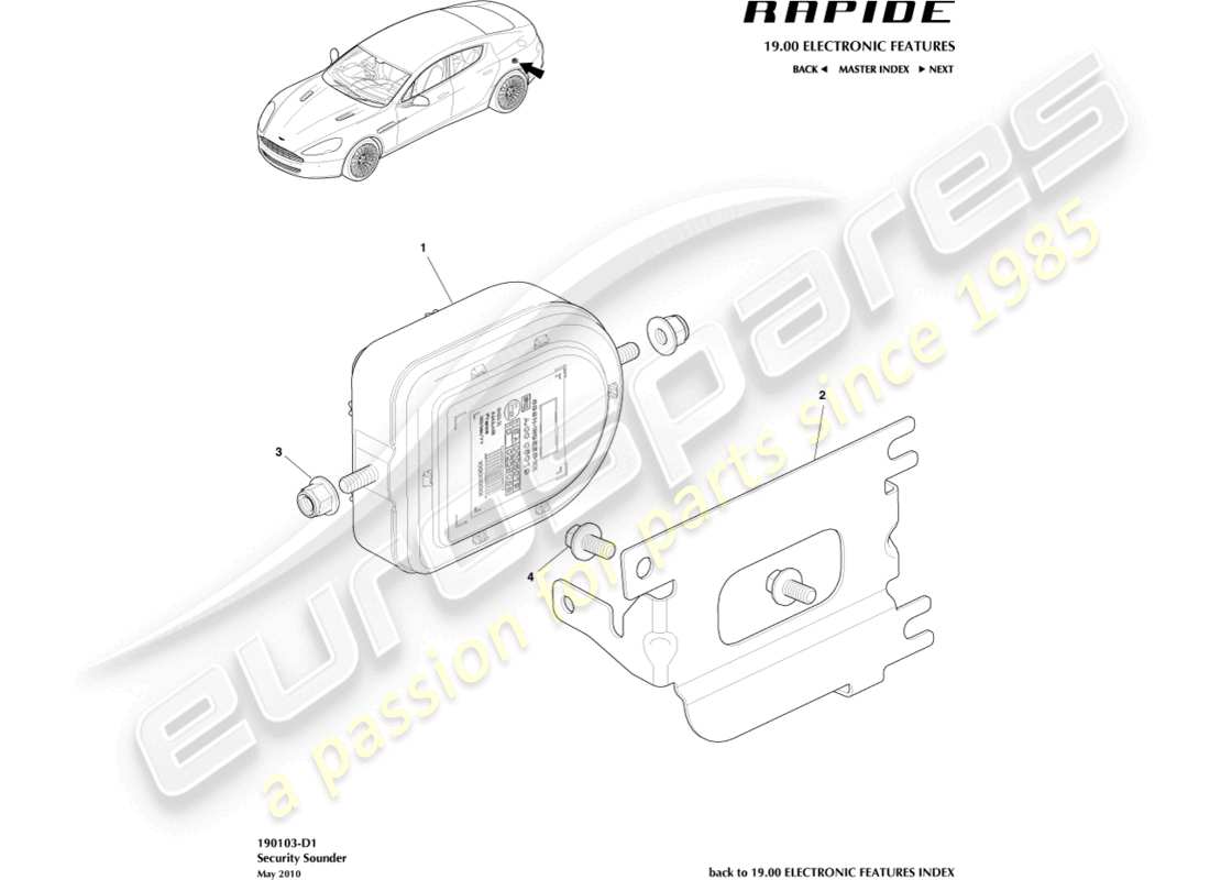 aston martin rapide (2010) alarm horns & sirens part diagram