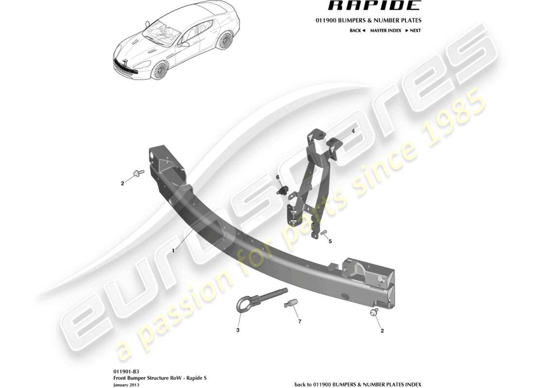 aston martin rapide (2010) front bumper structure, s row part diagram