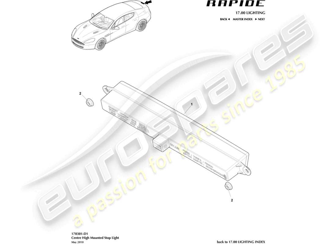 aston martin rapide (2010) high mounted stop light part diagram