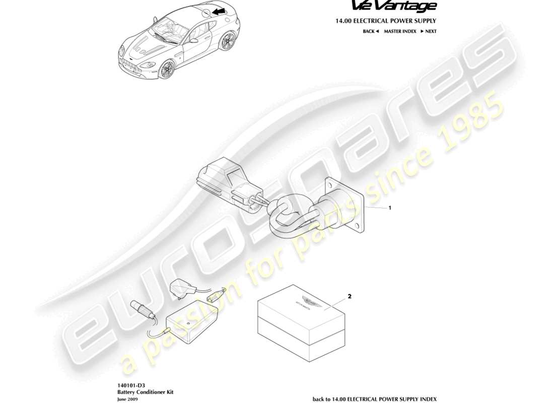 aston martin v12 vantage (2011) battery conditioner kit part diagram