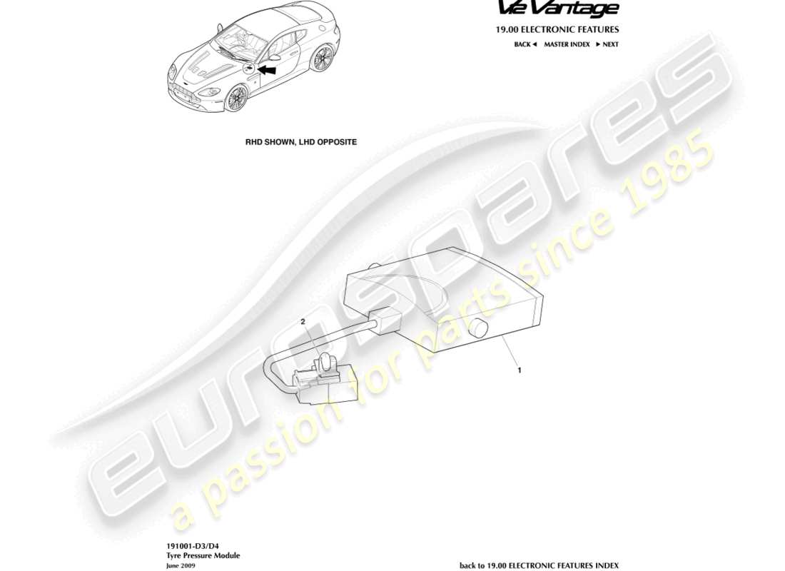 aston martin v12 vantage (2012) tyre pressure module part diagram