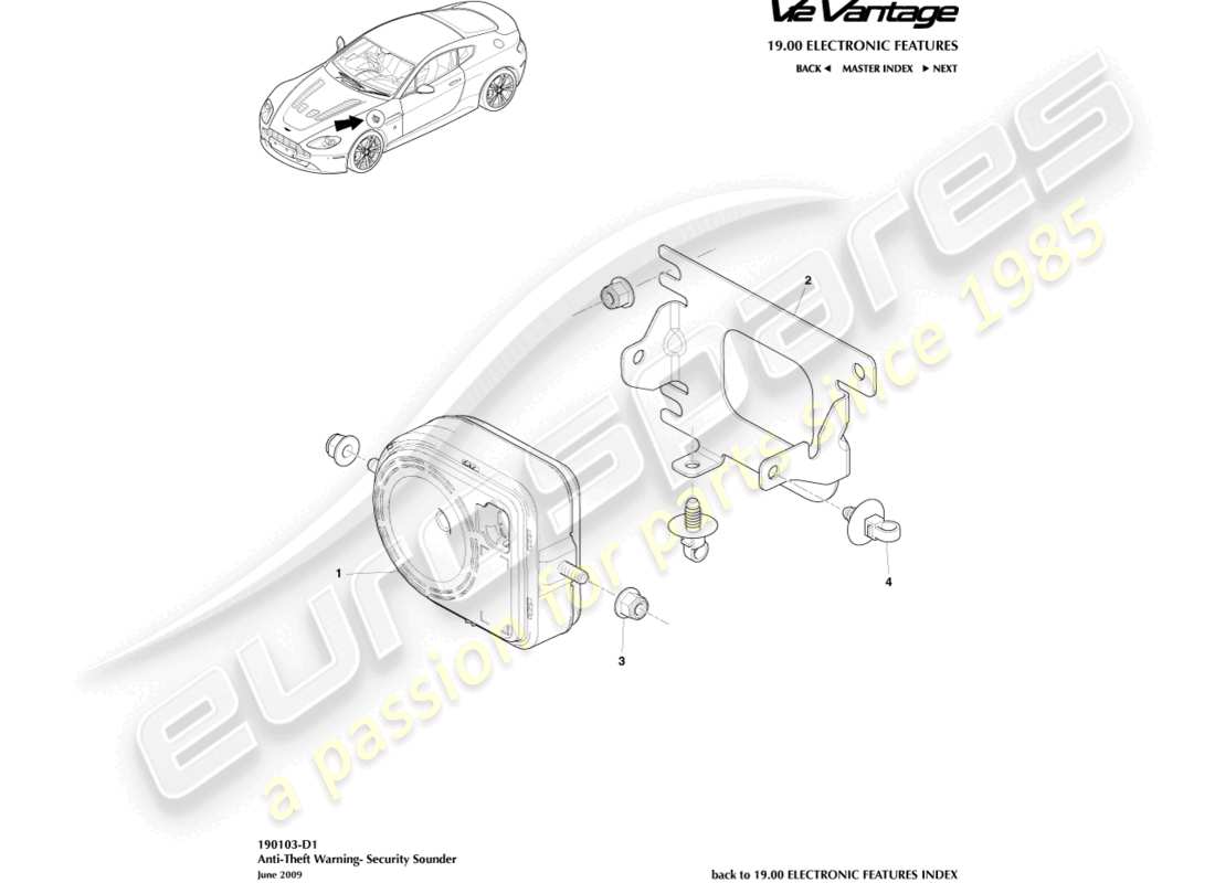 aston martin v12 vantage (2012) security sounder part diagram