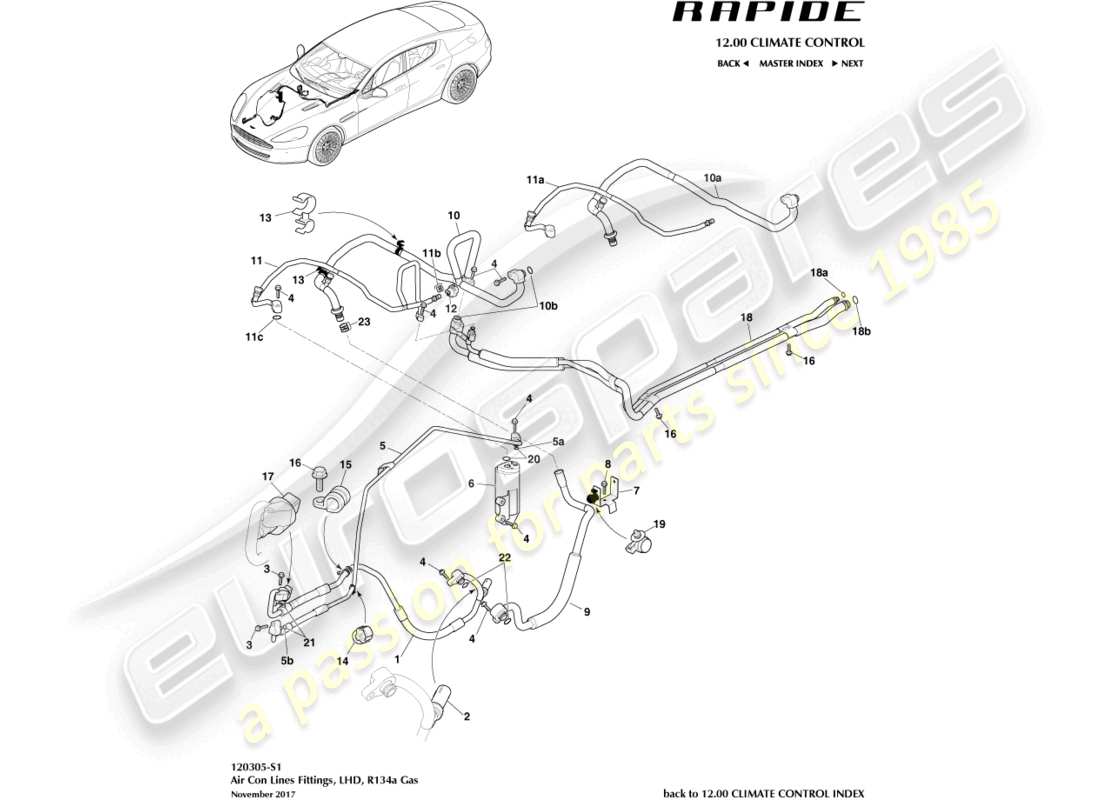 aston martin rapide (2018) air con lines, r134a, lhd part diagram