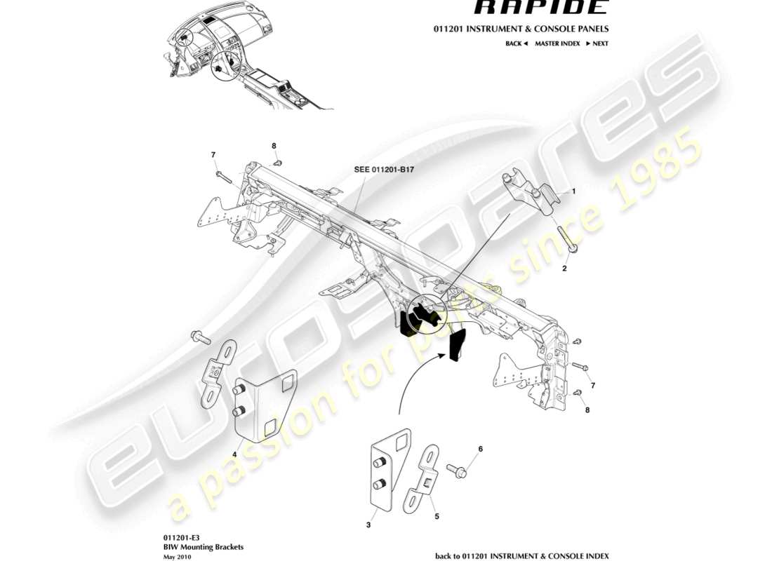 aston martin rapide (2010) ccb to biw brackets part diagram