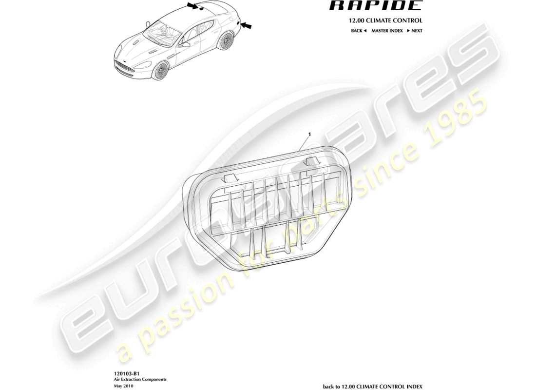 aston martin rapide (2010) air extraction components part diagram