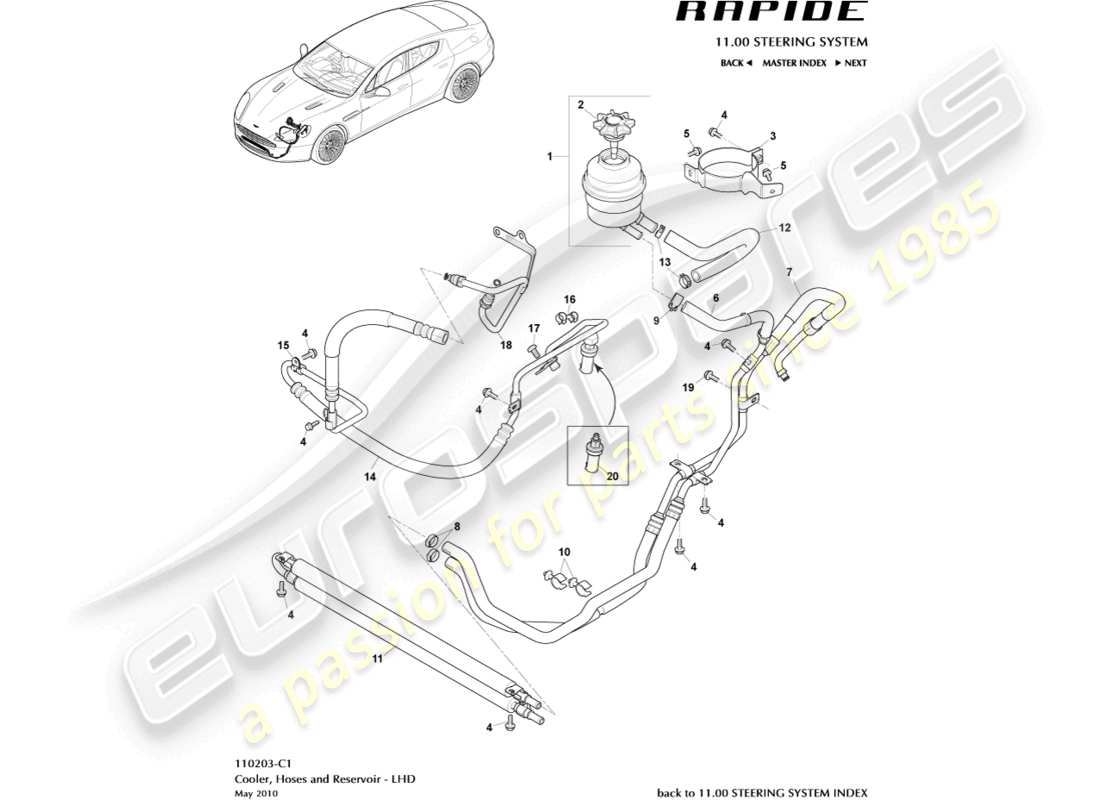 aston martin rapide (2010) pas hoses, lhd part diagram