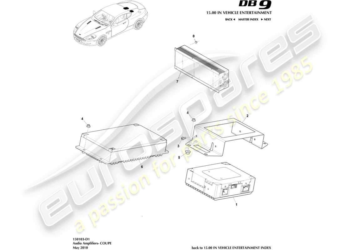 aston martin db9 (2007) amplifiers, coupe parts diagram