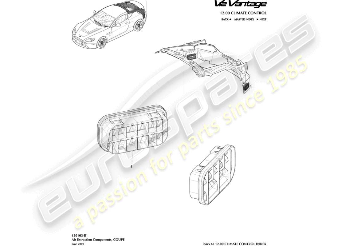 aston martin v12 vantage (2012) air extraction components, coupe part diagram
