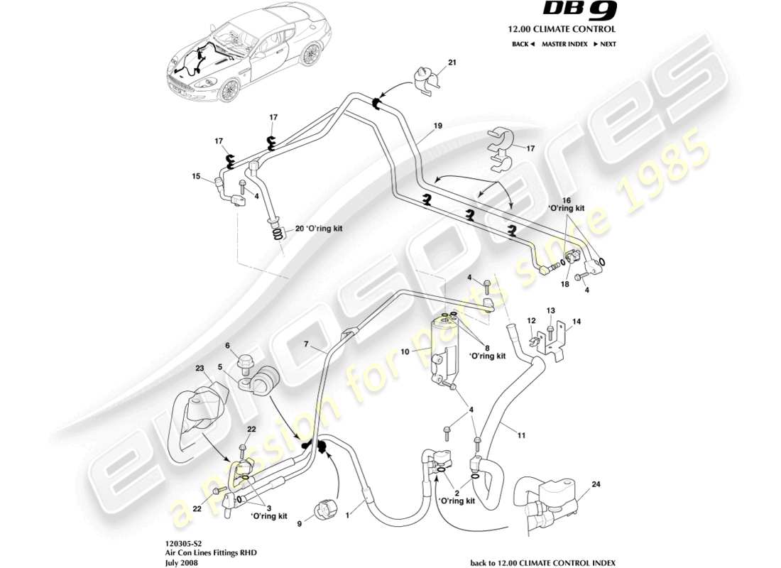 aston martin db9 (2004) air con line, rhd part diagram