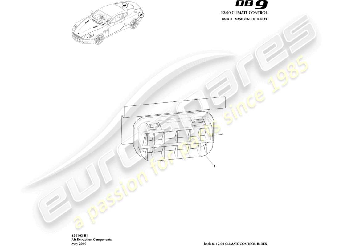 aston martin db9 (2008) air extraction components part diagram