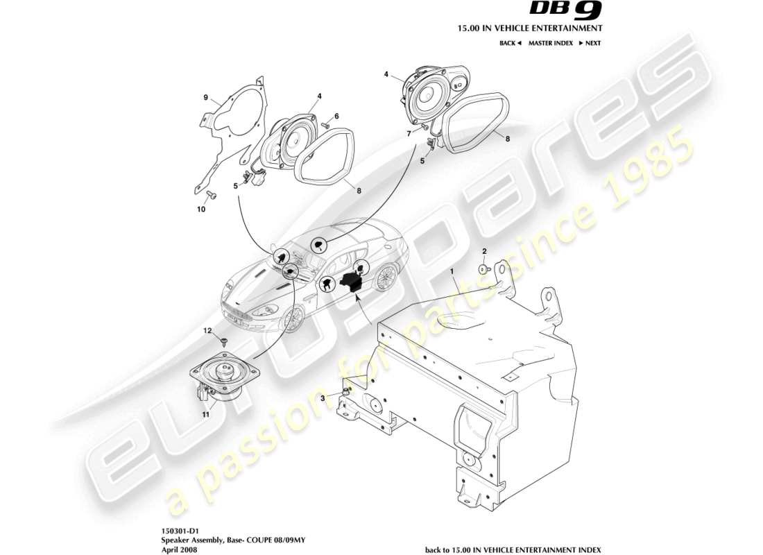 aston martin db9 (2004) speaker, base, cope part diagram