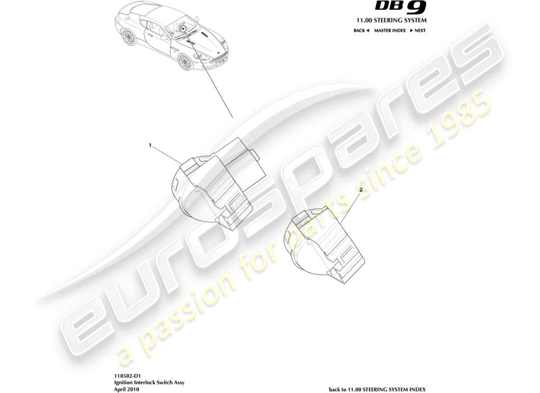 aston martin db9 (2005) ignition switch assembly part diagram