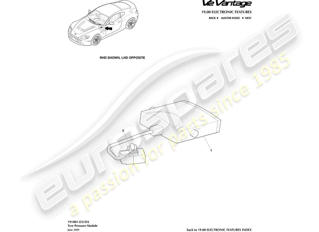 aston martin v12 vantage (2010) tyre pressure module part diagram