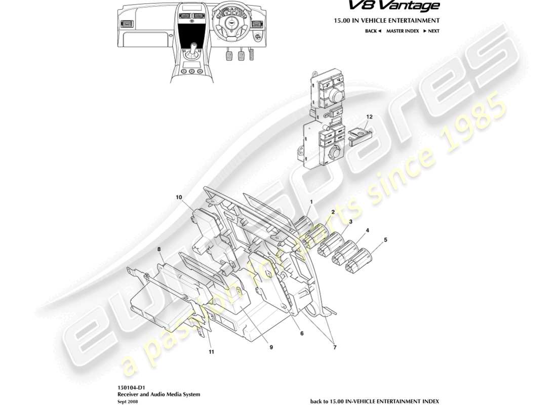 aston martin v8 vantage (2015) media controls part diagram