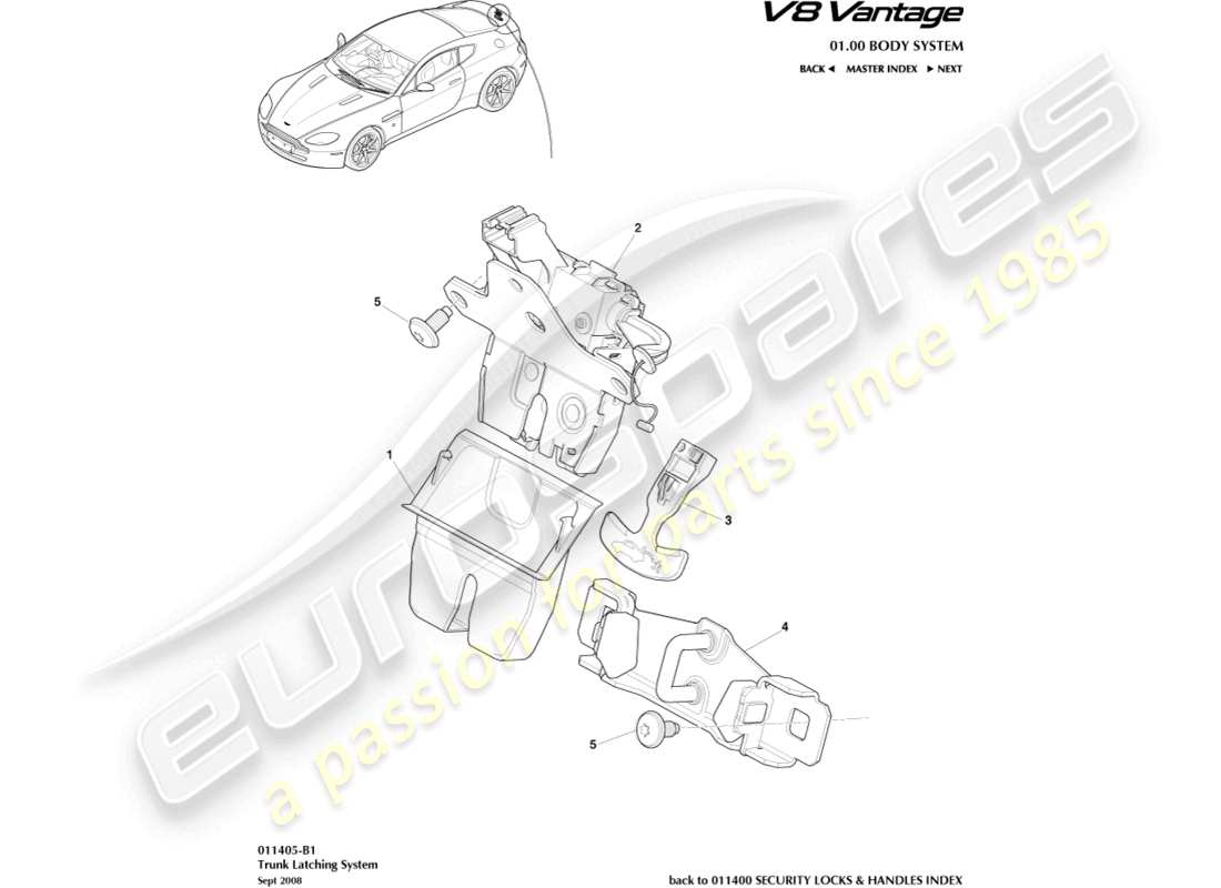 aston martin v8 vantage (2015) trunk latch system part diagram