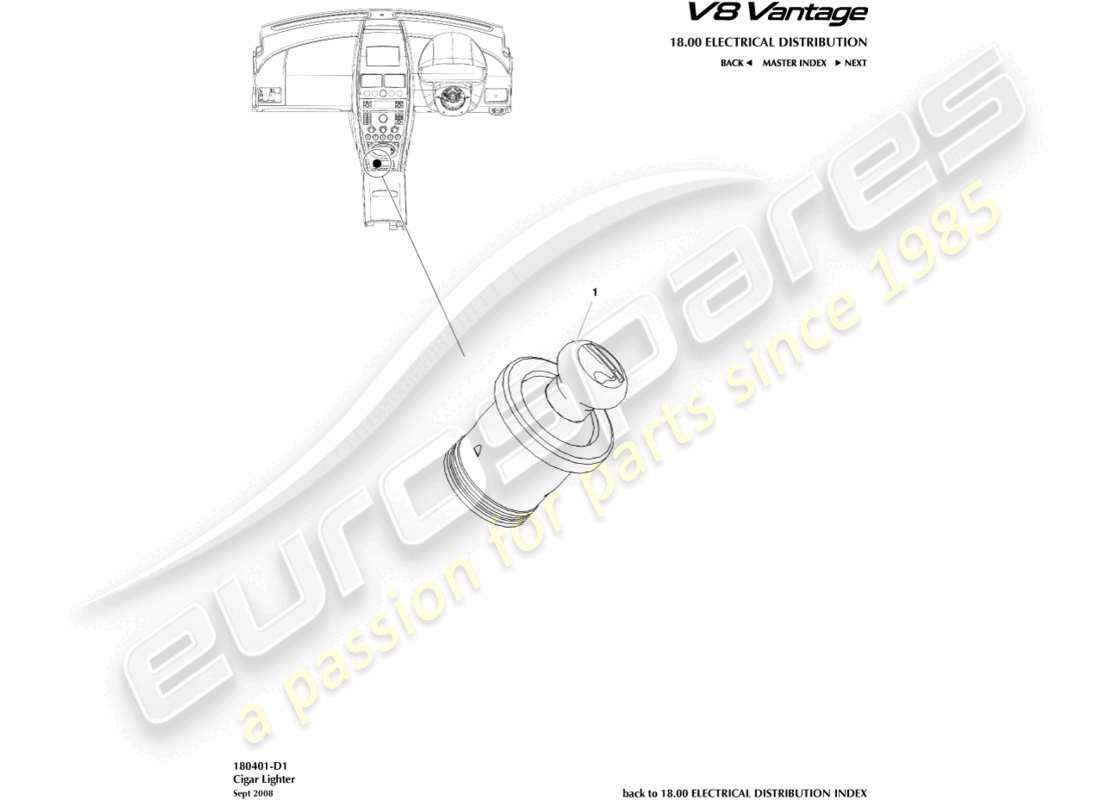 aston martin v8 vantage (2018) cigar lighter part diagram