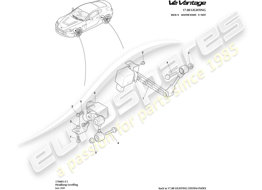 aston martin v12 vantage (2012) headlamp leveling part diagram