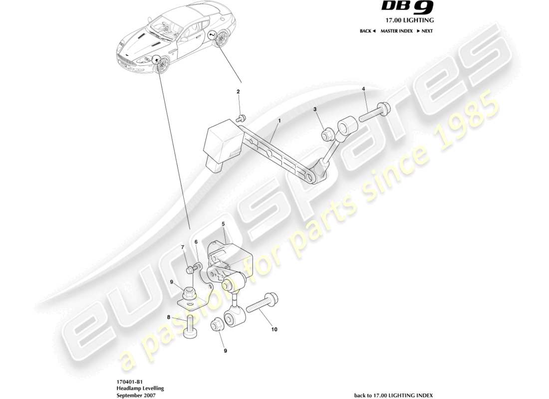 aston martin db9 (2009) headlamp leveling part diagram