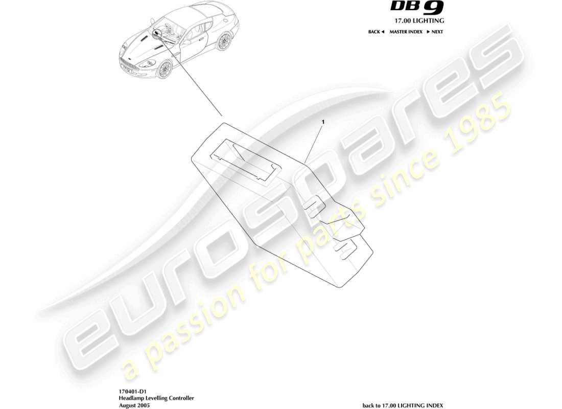 aston martin db9 (2009) headlamp leveling controller part diagram