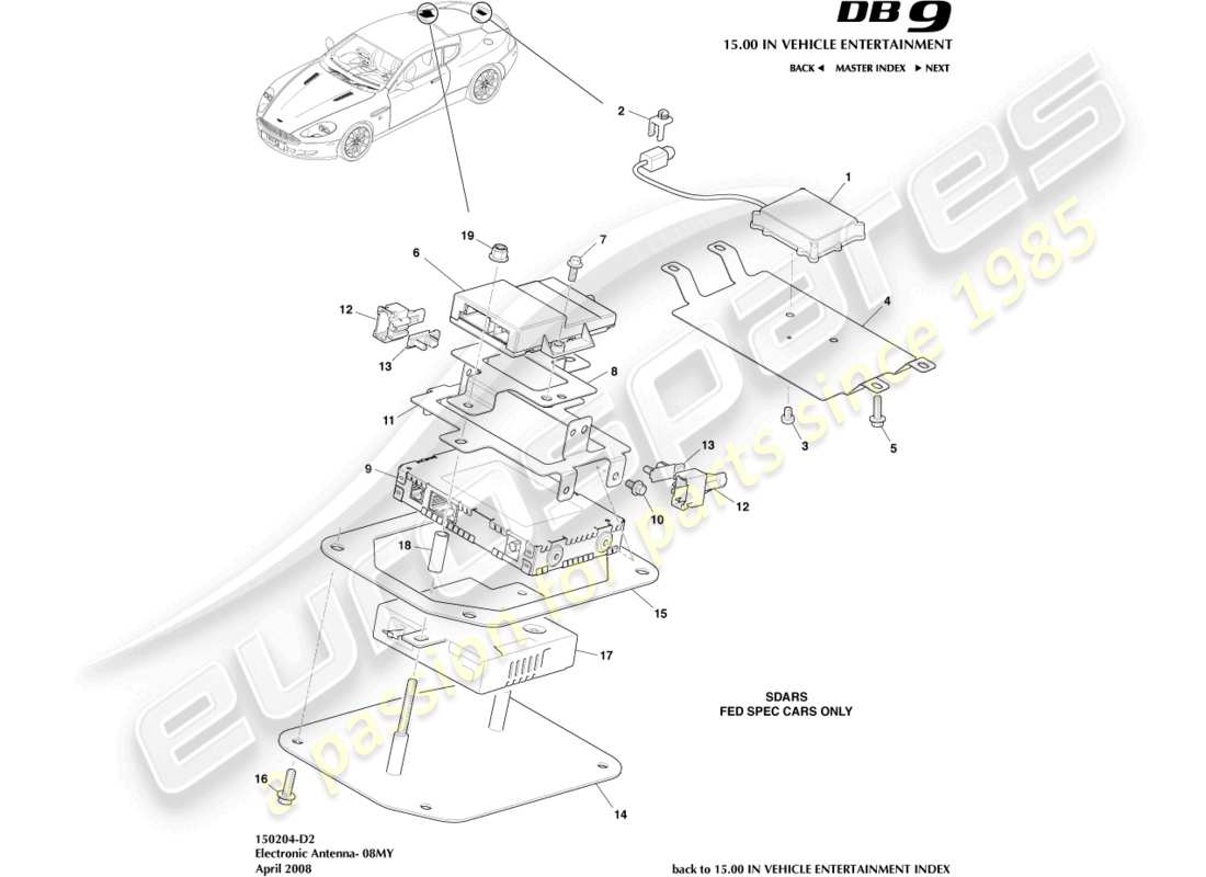 aston martin db9 (2004) electronic antenna, 08my part diagram