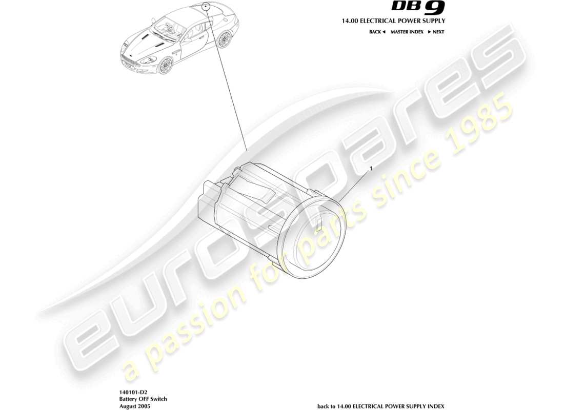 aston martin db9 (2008) battery off switch part diagram