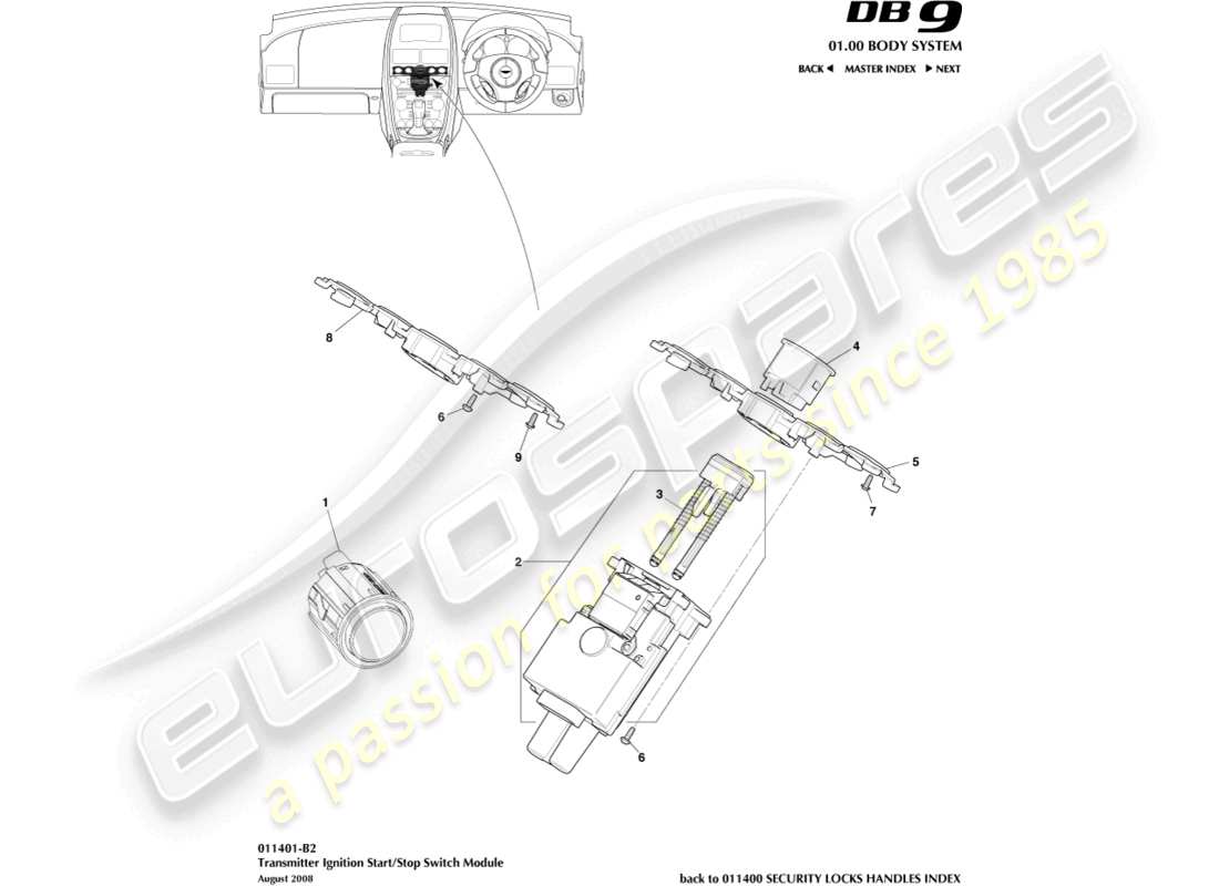 aston martin db9 (2010) start/stop module part diagram