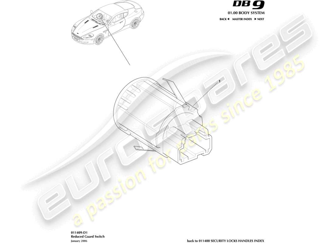 aston martin db9 (2004) reduced guard switch parts diagram