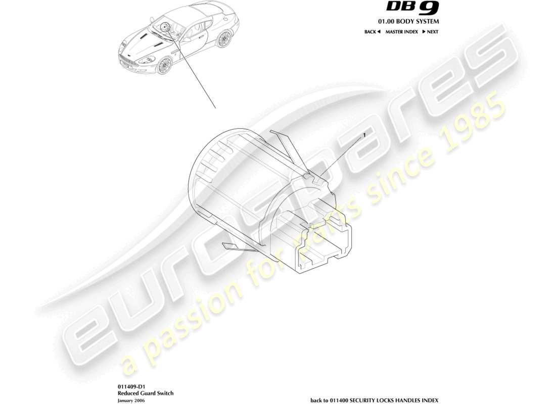 aston martin db9 (2004) reduced guard switch part diagram