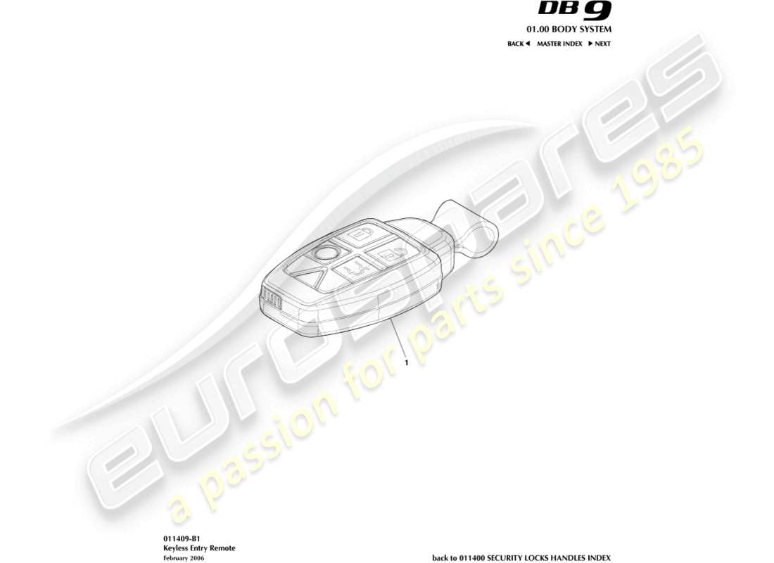 aston martin db9 (2004) keyless entry remote parts diagram